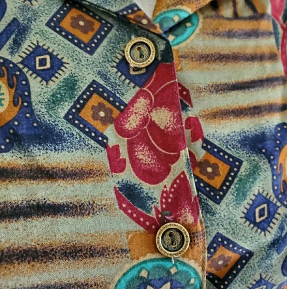 80s 90s Vintage Colorful Patchwork Pattern Romper size L-XL - Picture 3 of 6